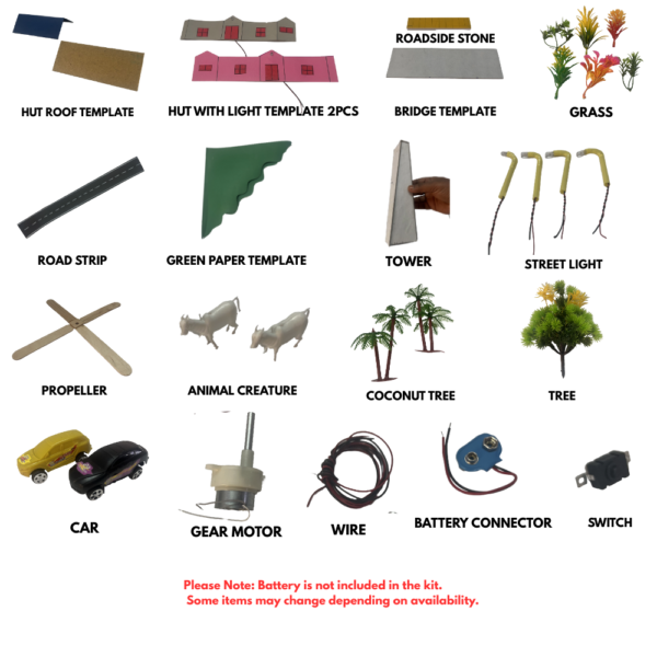 Komodo Craft DIY Windmill Model Kit, 32-Piece Educational Set with Motor, Trees, Lights, Complete Village Scene - Image 5
