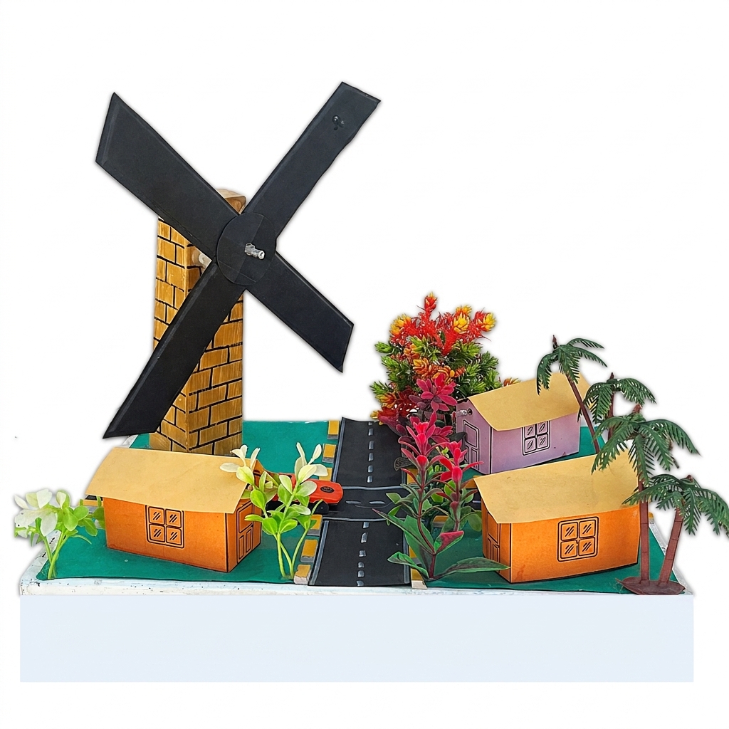 DIY windmill model kit for school project with working motor and village theme by Komodo Craft